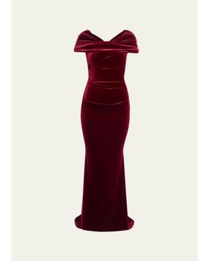 Talbot Runhof Kate Draped Velvet Mermaid Gown - Red
