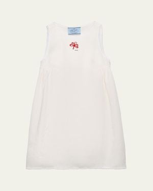 Prada Embroidered Slubbed Canvas Mini Dress - White