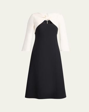 Valentino Garavani Colorblock Bow 3/4-Sleeve Midi Dress - Blue