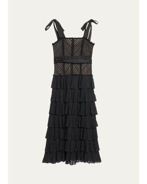 Cinq À Sept Sabrina Lace Tie-Shoulder Midi Dress - Black