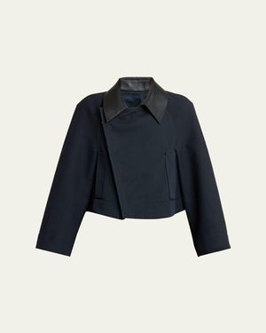 Givenchy Leather-Collar A-Line Cocoon Coat - Blue