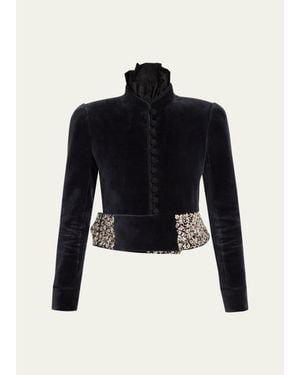 Chloé Spencer Embroidered-Belt Velvet Crop Jacket - Blue