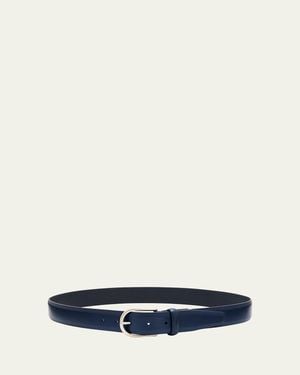 Brioni Round-Buckle Leather Belt - Blue