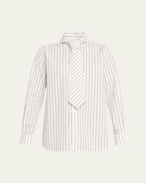 SEBLINE Striped Neck-Tie Button-Down Shirt - Natural
