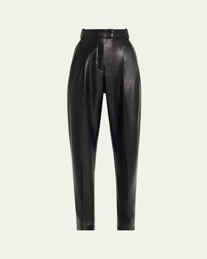 Michael Kors Dru Pleated Tapered Faux Leather Pants - Black