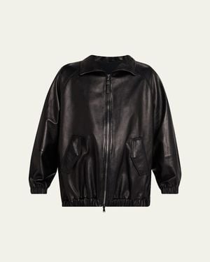 Brunello Cucinelli Leather Zip-Front Jacket - Black