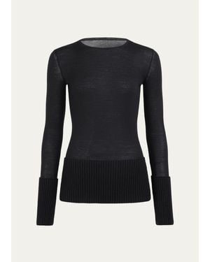 Alaïa Merino Wool Long-Sleeve Crewneck Top - Blue