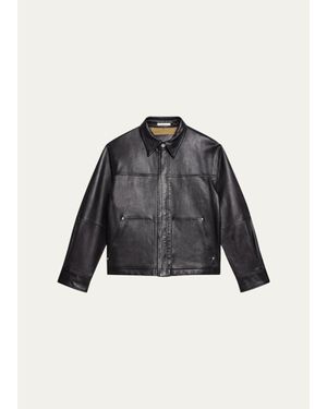 Helmut Lang Bonded Leather Snap-Front Jacket - Black