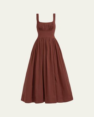 Aje. Sunny Gathered Poplin Maxi Dress - Brown