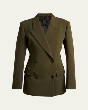 Alaïa Tailored Double-Breasted Cotton Blazer - Green