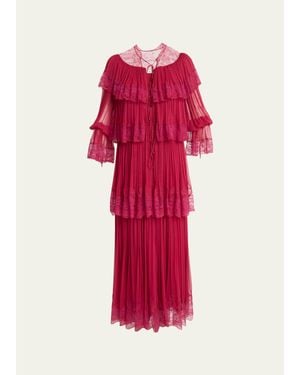 Chloé Tiered Lace Ruffle Silk Mousseline Gown