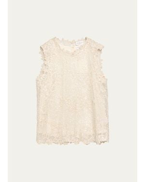 Brunello Cucinelli Mohair Lace Embroidered Shimmering Net Sleeveless Top - Natural