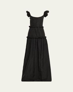 Markarian Arabella Ruffle Sleeveless Check Jacquard Gown - Black