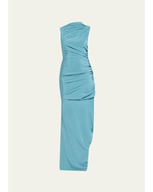 Christopher John Rogers Silk Yanked Long Column Gown - Blue