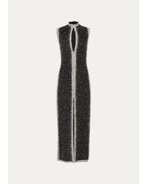 Costarellos Belina Sleeveless Crystal Embroidered Column Gown - White