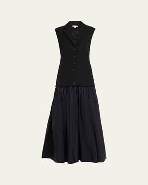 DIOTIMA Sleeveless Waistcoat Silk Faille Maxi Dress - Blue
