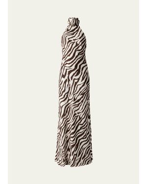 Toccin Alina Zebra Halter Backless Gown - White