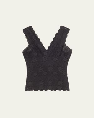 Natori V-Neck Floral Lace Tank - Blue