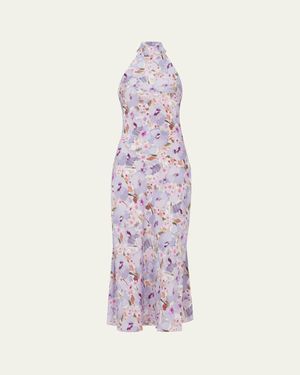 Balmain Floral-Print Silk Cowl Backless Midi Dress - Pink