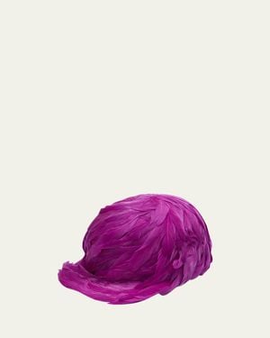 Balenciaga Feather Trim Satin Baseball Hat - Purple