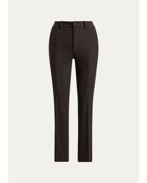 Ralph Lauren Andrey Wool Herringbone Tapered-Leg Ankle Pants - Black