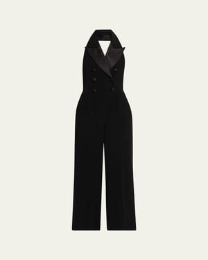Sergio Hudson Satin-Lapel Halter Jumpsuit - Black