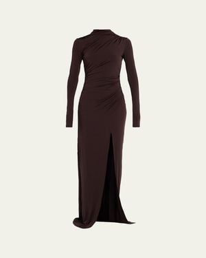 LAPOINTE Ruched Mock-Neck Jersey Column Gown - Blue