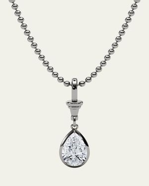 HauteCarat 18K Ball And Chain Pear Shape Lab Grown Diamond Pendant Necklace, 3.0Tcw - White