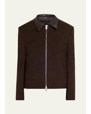 Tonywack Leather-Trim Wool Jacket - Brown