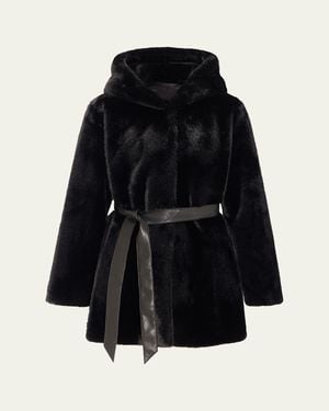 Lyla Grant Fur-Free Faux Mink Hooded Coat - Black