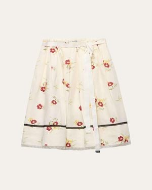 Prada Floral Print Linen Skirt - Natural