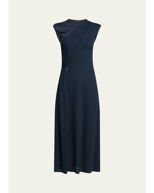 Giorgio Armani Gathered Sleeveless Midi Dress - Blue