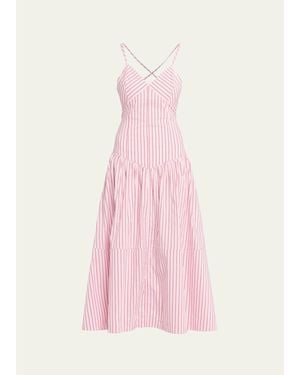 Cinq À Sept Rose Stripe Drop-Waist Midi Dress - Pink