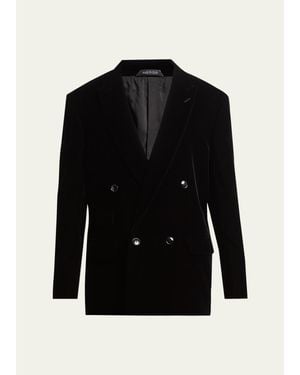Giorgio Armani Double-Breasted Velvet Blazer - Black