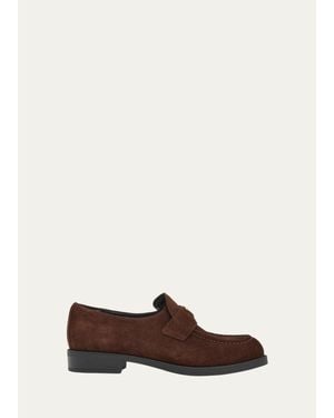 Prada Triangle Logo Suede Penny Loafers - White