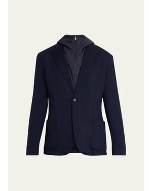 Sease Hooded Blazer With Removable Bib - Blue