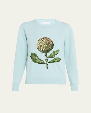 Oscar de la Renta Artichoke Jacquard Wool Cashmere Pullover - Blue