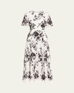 Prabal Gurung Sequin Floral Embroidered Eyelet Midi Dress - White
