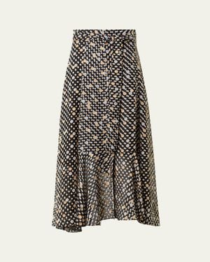 Akris Punto Polka Dot Devore Crepe Georgette Midi Boho Skirt - Multicolor