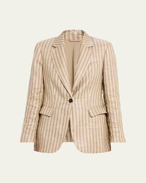 Brunello Cucinelli Sparkling Striped Single-Breasted Jacket - Natural