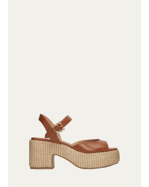 Ferragamo 90Mm Nerea Raffia Leather Platform Sandals - Natural