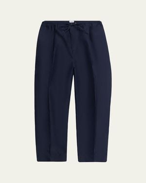 Bottega Veneta Washed Cotton And Silk Relaxed Drawstring Pants - Blue