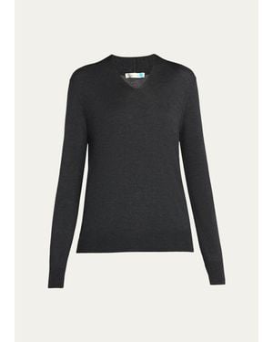 The Row Piro Cashmere-Silk Fine Knit V-Neck Sweater - Black