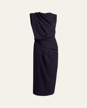 Lanvin Draped Shoulder Sleeveless Midi Dress - Blue