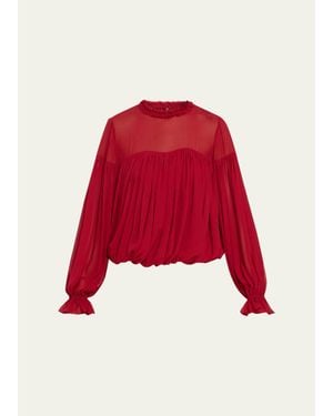 Ulla Johnson Pearl Silk Chiffon Blouse - Red