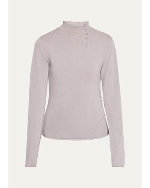Helmut Lang Asymmetric Button Mock-Neck Knit Top - Gray