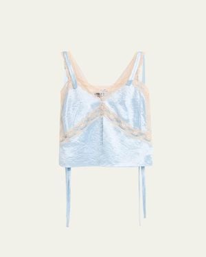 Marc Jacobs Lace-Trim Crinkled Satin Slip Top - Blue