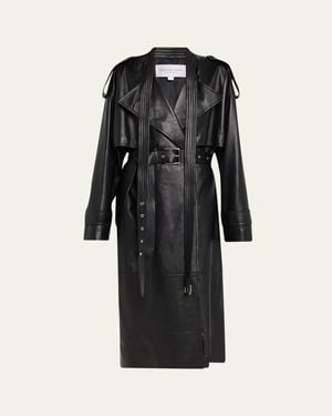 Michael Kors Plonge Leather Belted Trench Coat - Black