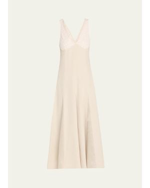 Maria McManus V-Neck Lace Godet Dress - Natural