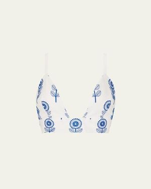 MILLY Floral-Embroidered Crop Top - Blue